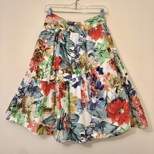 Zara, cotton floral-printed A-line full skirt